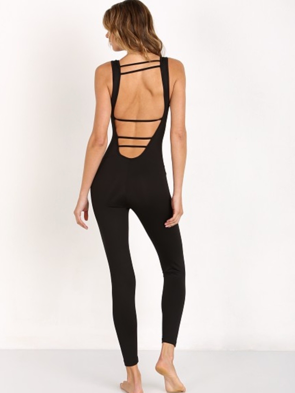 Koral Jet Strappy Jumpsuit Black Womens M Sleevless Athleisure Sporty Luxury